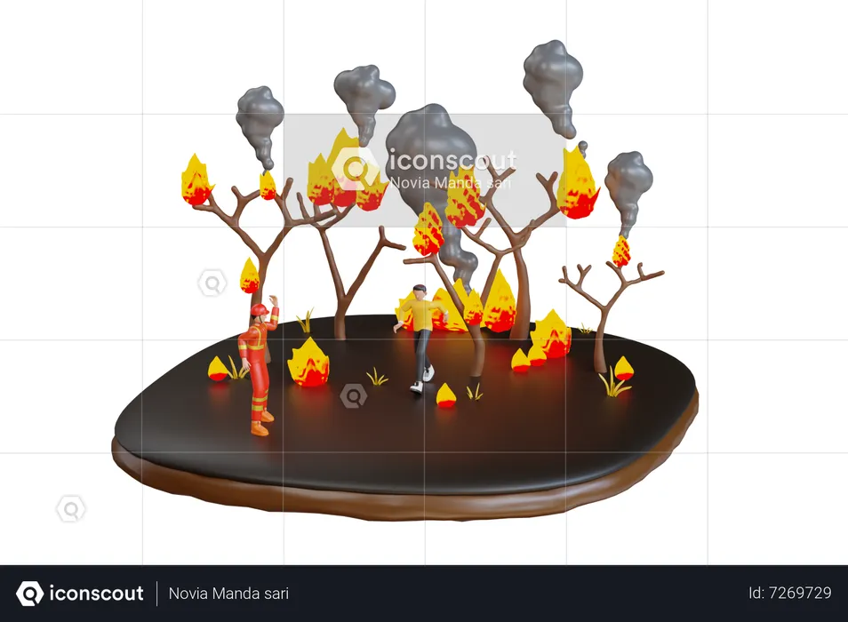 Man running away from forest fires  3D Illustration