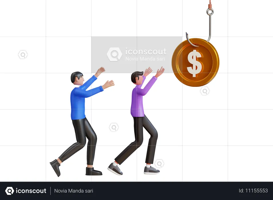 Man Running For Money On Fishing Hook Trap  3D Illustration