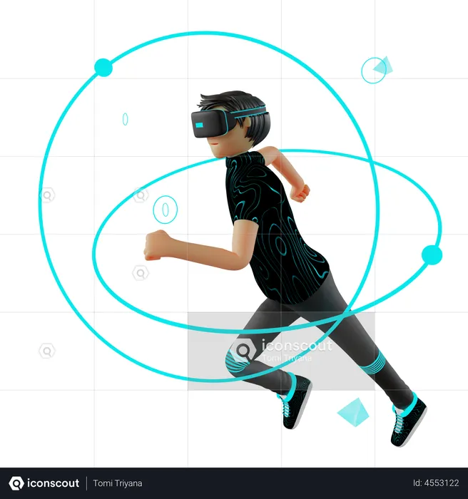 Man running in metaverse  3D Illustration