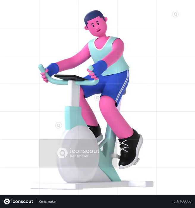 Man Running Static Bike  3D Illustration