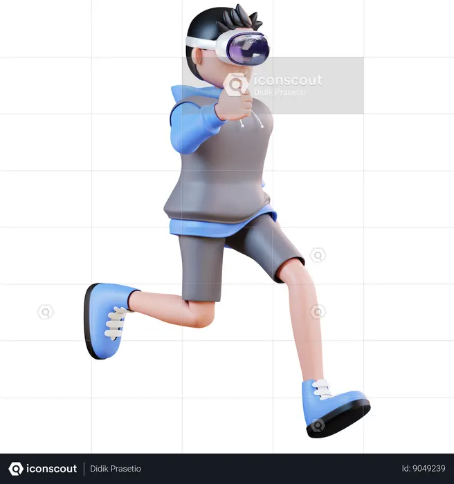 Man Running Using Virtual Reality  3D Illustration