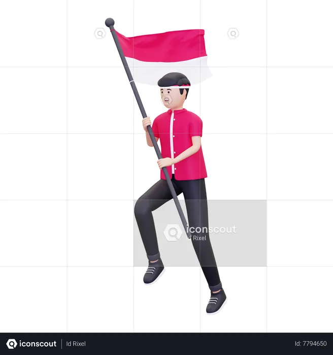 Man running while carrying Indonesian flag  3D Icon