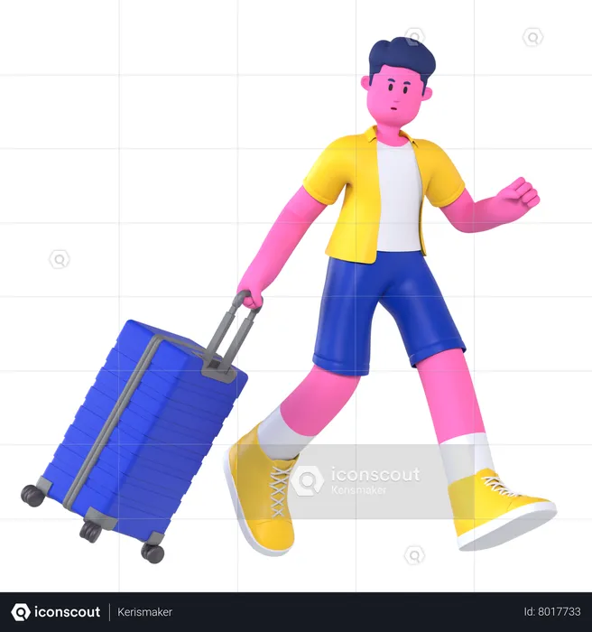 Man Running With Luggage  3D Illustration