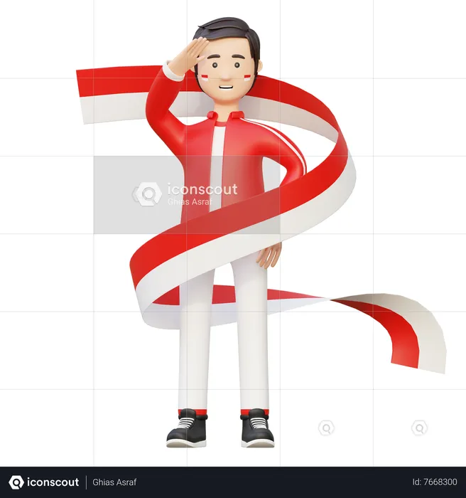 Man saluting indonesia flag  3D Illustration