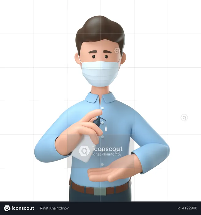 Man sanitizing his hands  3D Illustration