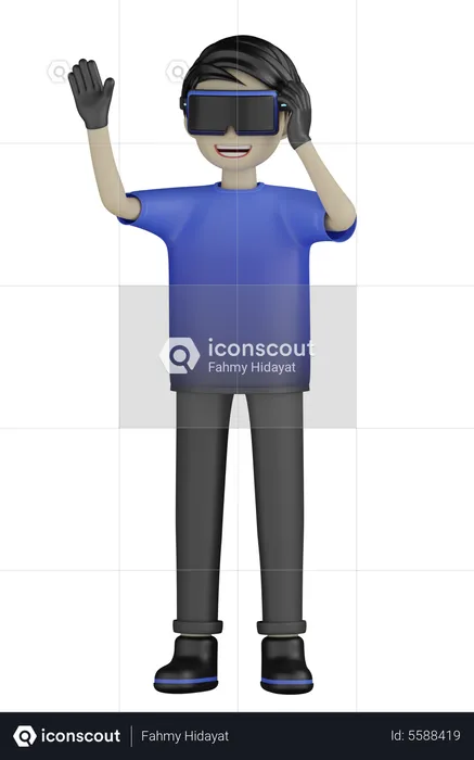 Man Say Hi Using Vr Glass  3D Illustration