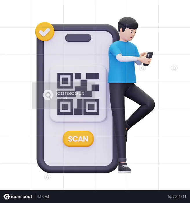 Man Scanning Barcodes Using A Smartphone  3D Illustration