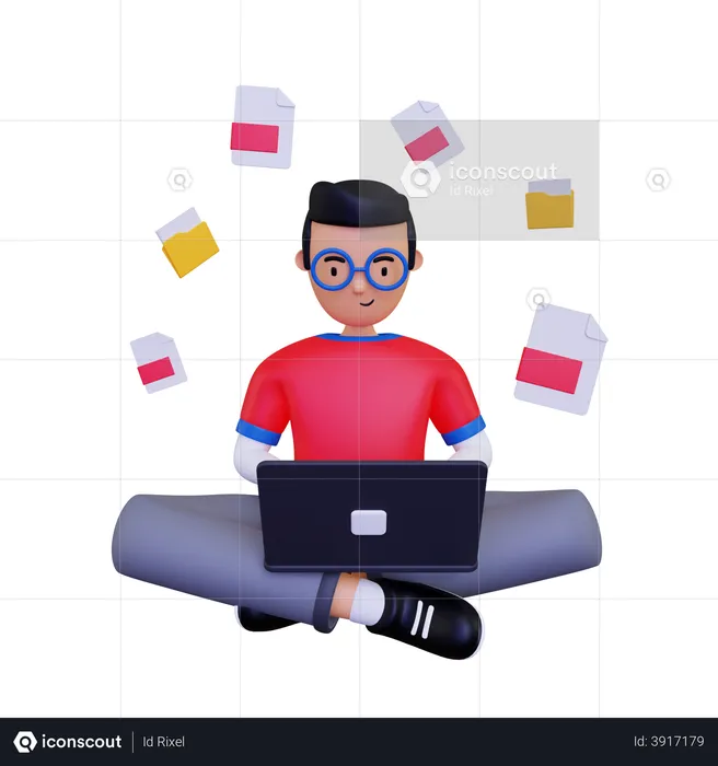 Man searching for files from the laptop  3D Illustration