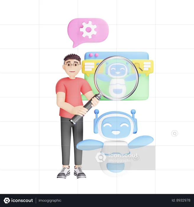 Man Searching Information from AI Bot  3D Illustration