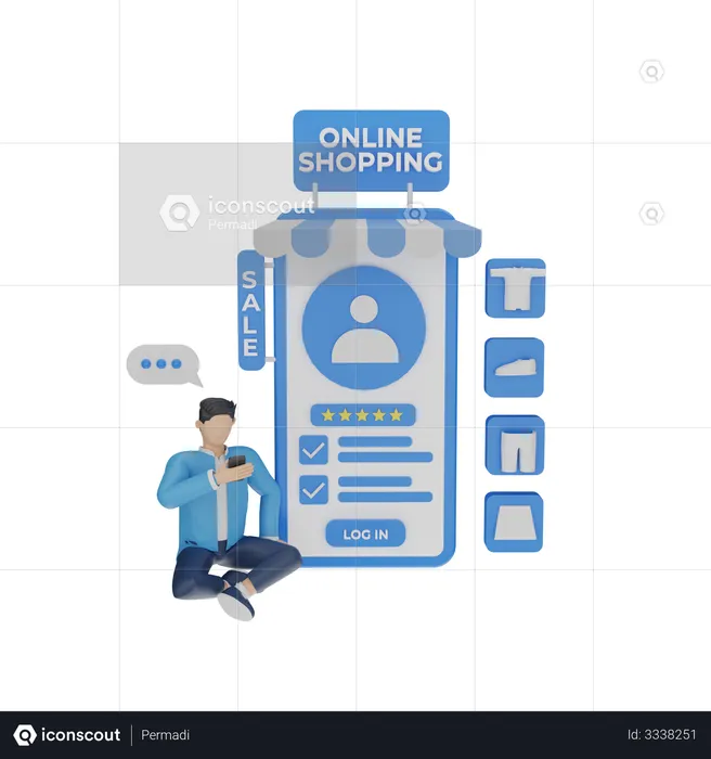 Man searching product while online shopping  3D Illustration