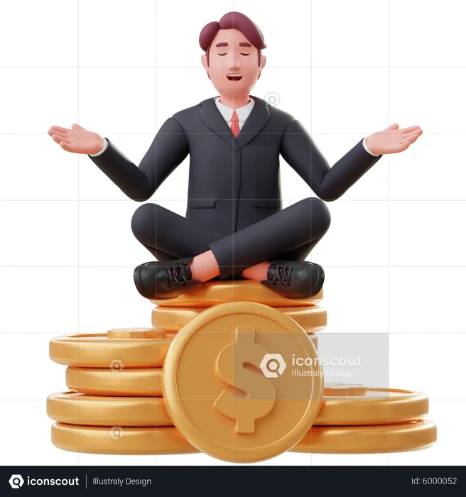 Man seat on money stack and achieve Financial freedom  3D Illustration