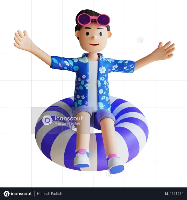 Man seating in beach buoy  3D Illustration