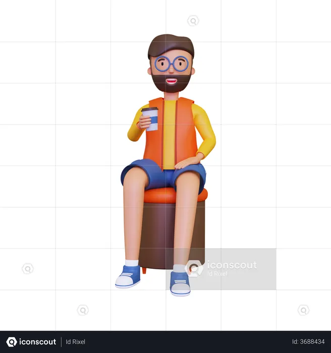 Man seating in cafe with coffee glass  3D Illustration