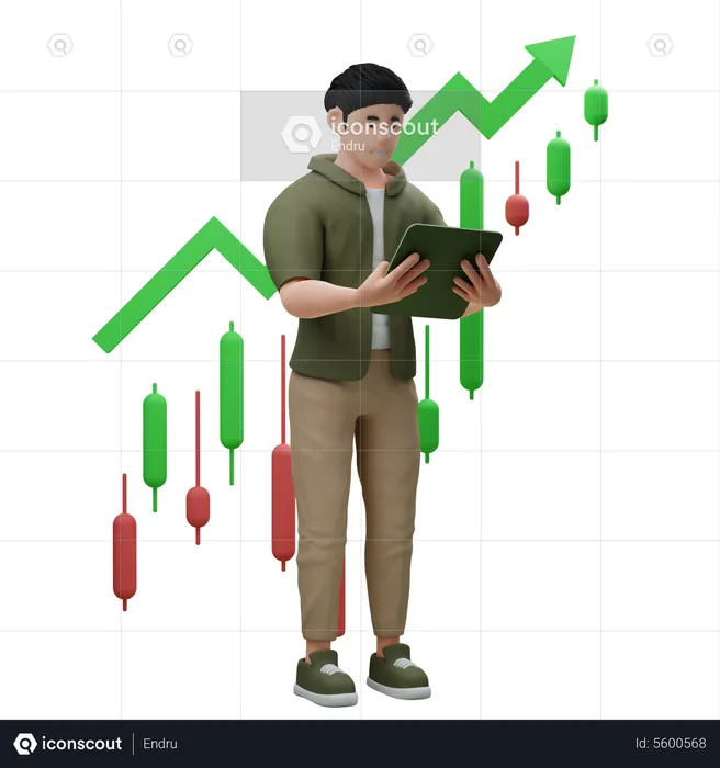 Man Seeing Trading Graph  3D Illustration