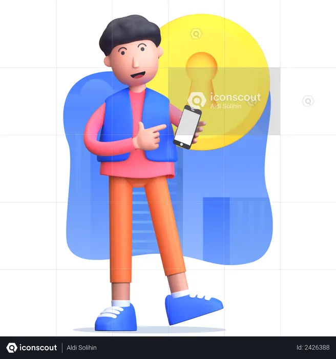 Man setting account password on mobile  3D Illustration