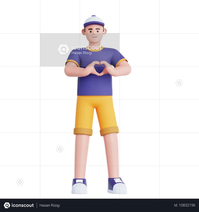 Man Showing a Heart Shape  3D Illustration