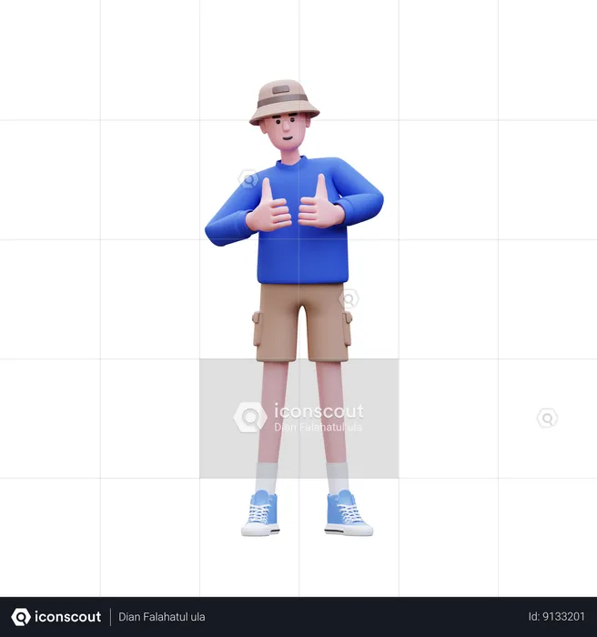 Man Showing Double Thumbs Up  3D Illustration