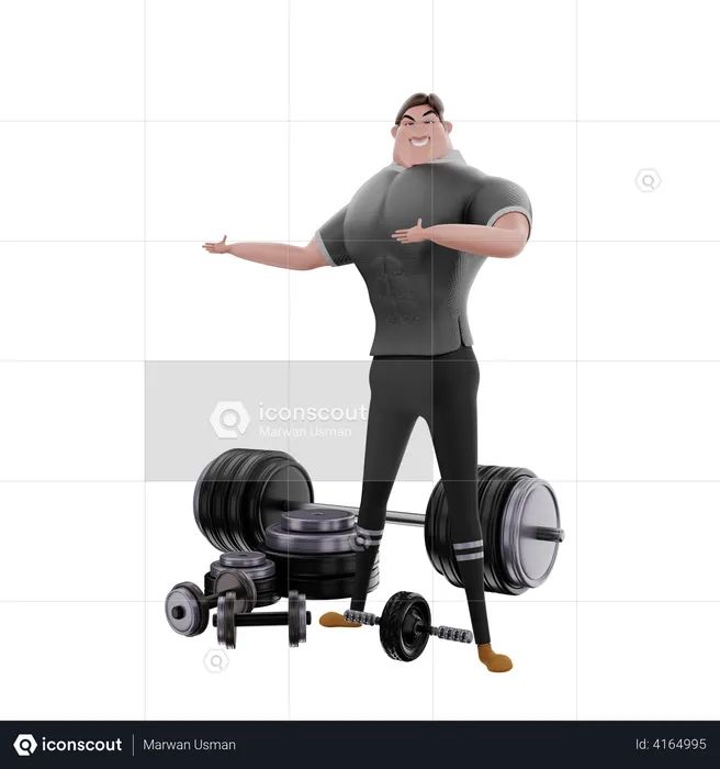 Man showing Gym Equipment  3D Illustration