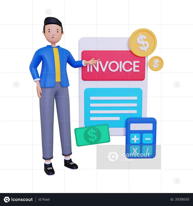 Man showing invoice bill  3D Illustration