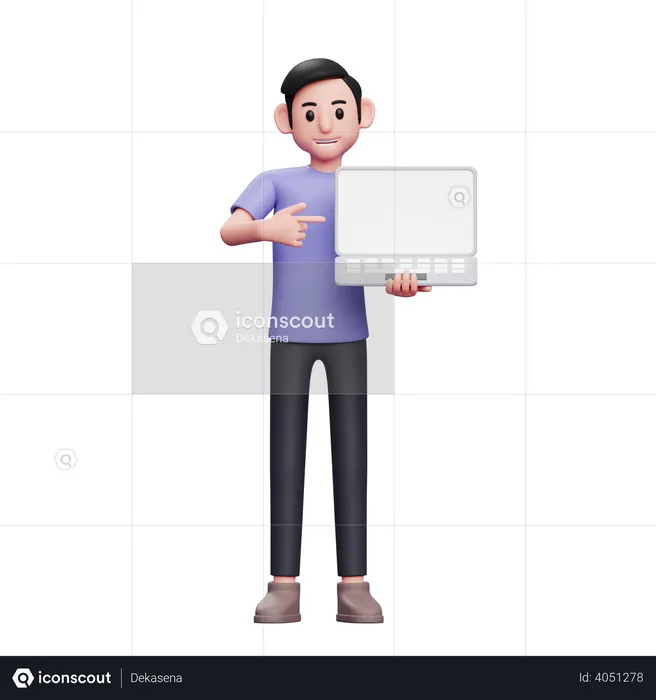 Man showing laptop screen  3D Illustration