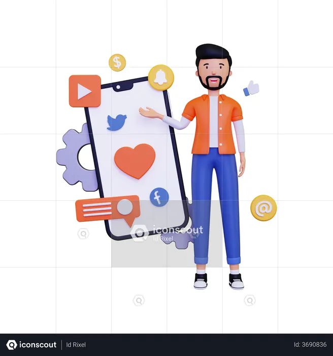 Man showing Mobile marketing  3D Illustration