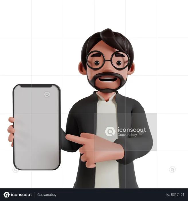 Man Showing Mobile Screen  3D Illustration