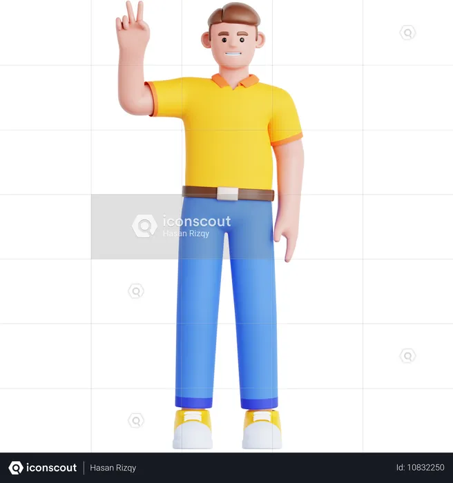 Man Showing Peace  3D Illustration