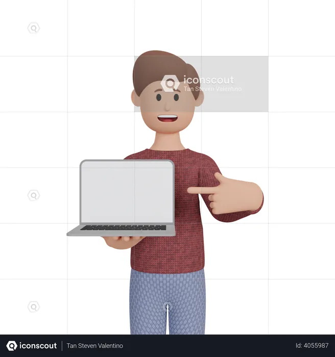 Man showing screen of laptop  3D Illustration