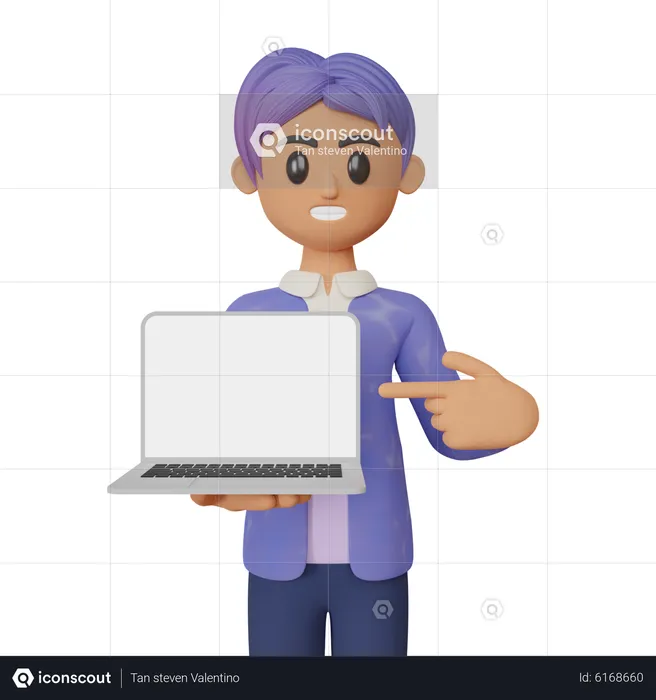 Man showing screen of laptop  3D Illustration