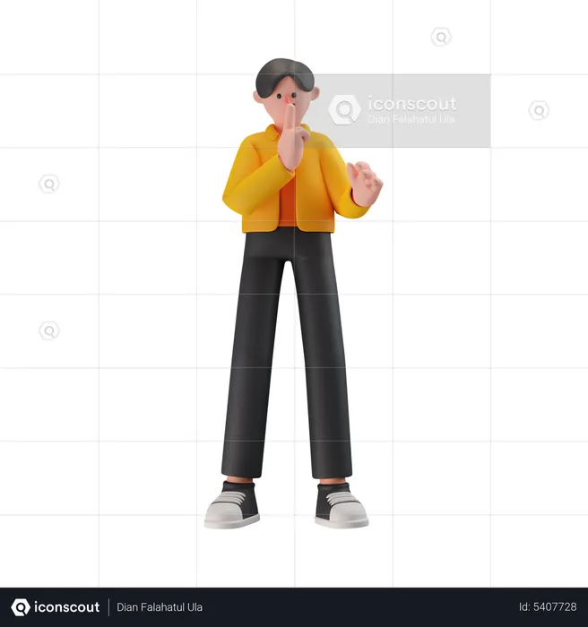 Man Showing Silence Gesture  3D Illustration