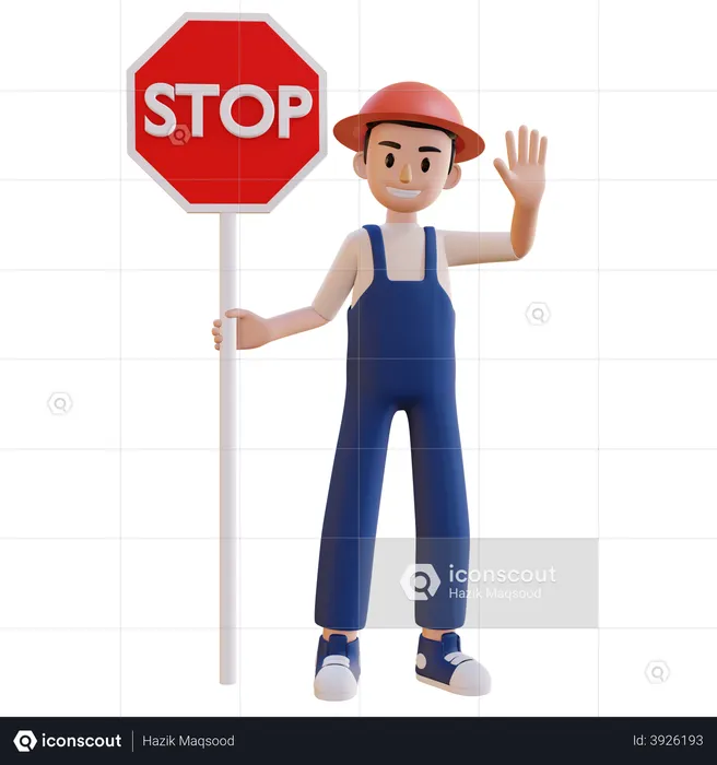 Man showing stop sign  3D Illustration
