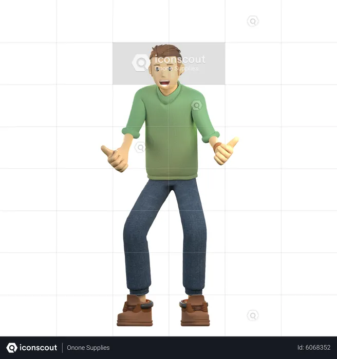 Man showing thumb up and getting shocked  3D Illustration