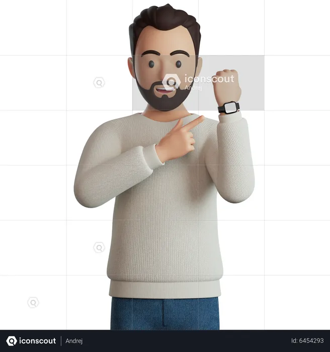 Man Showing Time On His Wrist Watch  3D Illustration