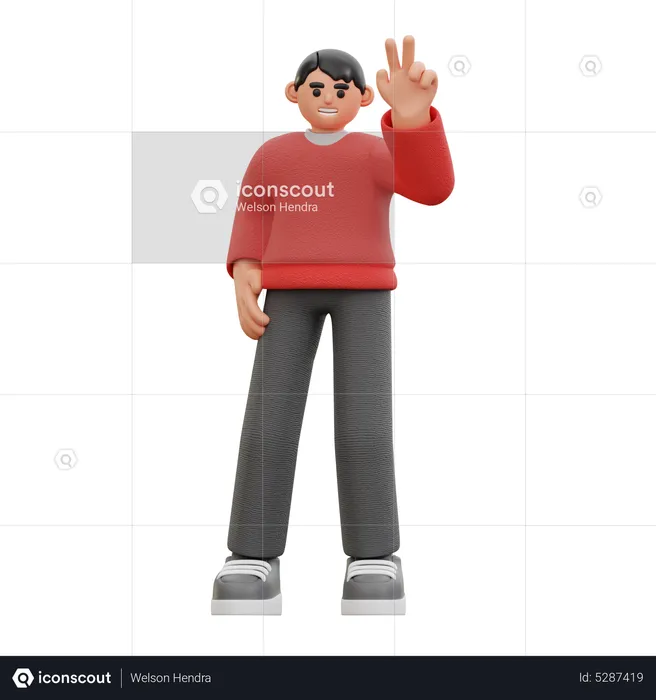Man showing victory sign  3D Icon