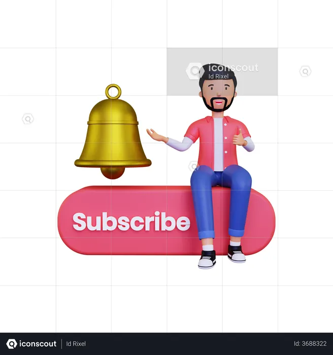 Man shows the notification bell  3D Illustration