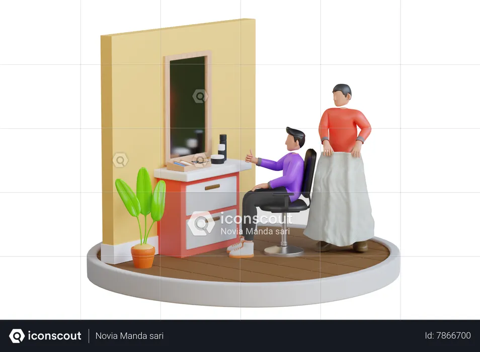 Man shows thumbs up while getting a haircut  3D Illustration