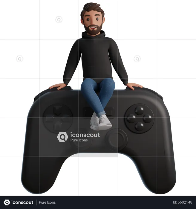 Man sits on a gamepad  3D Illustration