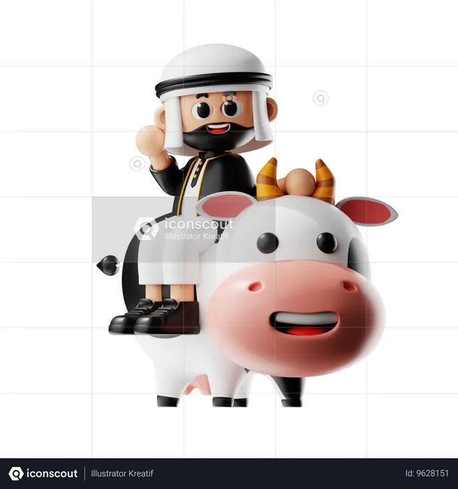 Man Sits On The Cow  3D Illustration