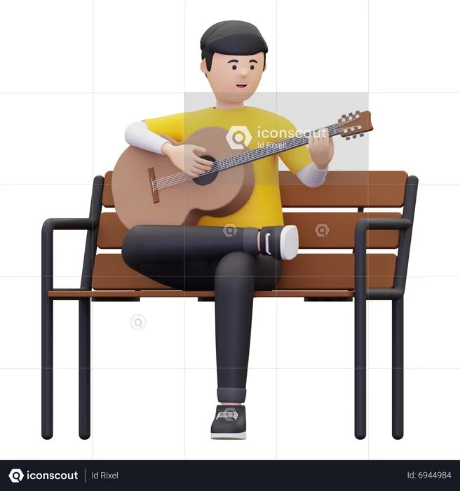 Man Sits While Playing An Acoustic Guitar  3D Illustration