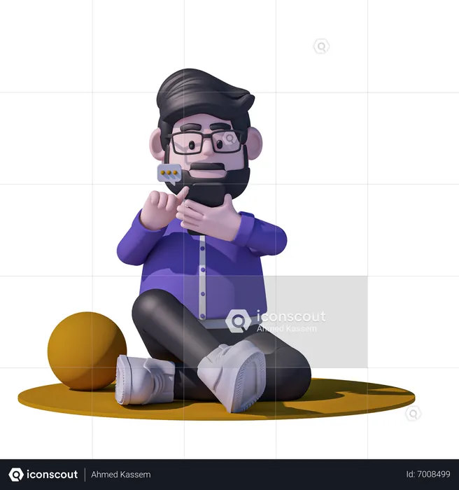 Man Sitting And Type Message  3D Icon