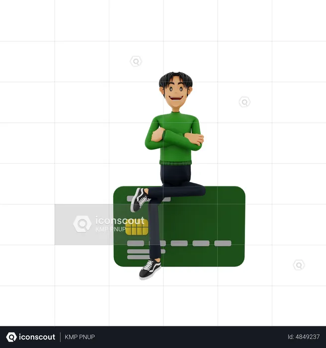 Man sitting on bank card  3D Illustration