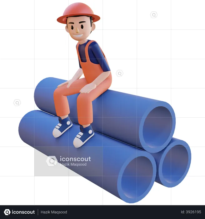 Man sitting on pipe  3D Illustration