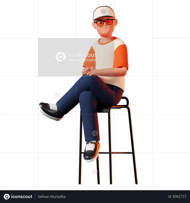 Man Sitting On Stool Pose  3D Illustration