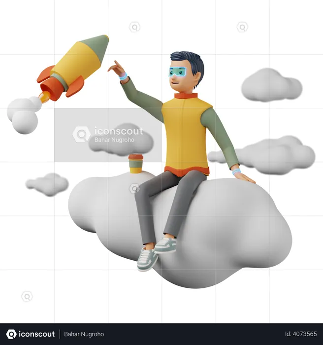 Man sitting on the clouds  3D Illustration