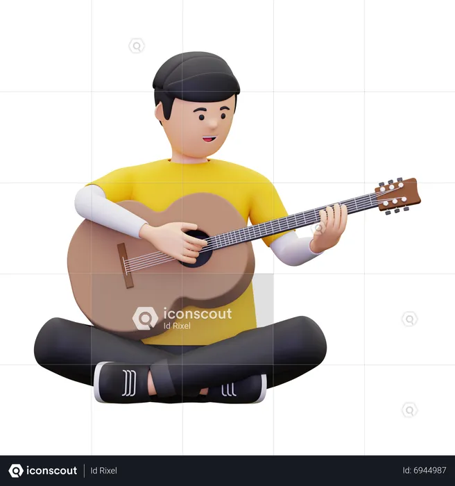Man Sitting Playing Guitar  3D Illustration