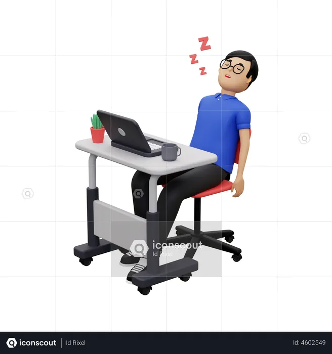 Man sleeping at work  3D Illustration