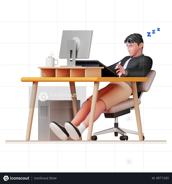 Man sleeping in office  3D Illustration