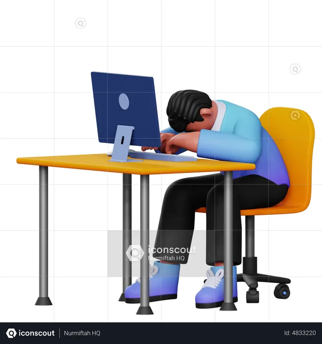 Man Sleeping On Desk  3D Illustration