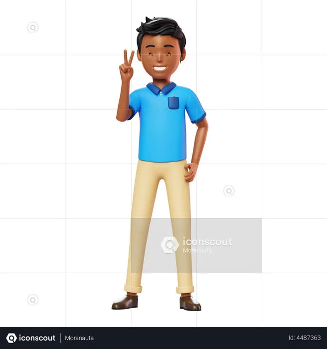 Man Smiling and showing victory sign  3D Illustration