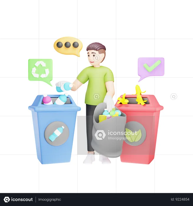 Man Sorting Organic and Non Organic Waste for Recycling  3D Illustration